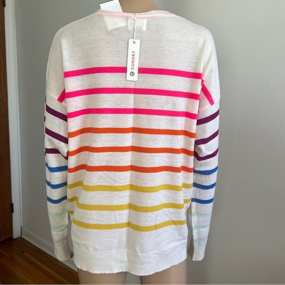 Sundry Rainbow MULTISTRIPE CREWNECK Sweater Cream Wool Cashmere Size L - Picture 12 of 13